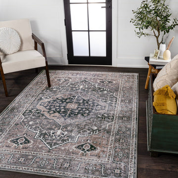 Alacati Ogee Medallion Washable Area Rug